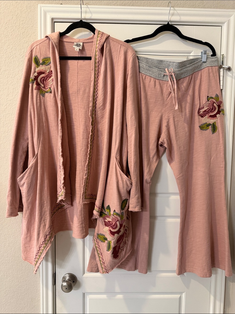 ivy jane Pink Floral Embroidered Wide Leg Pants & Hooded Jacket Set